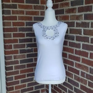 White Embellished Keyhole Sleeveless Tank Top
